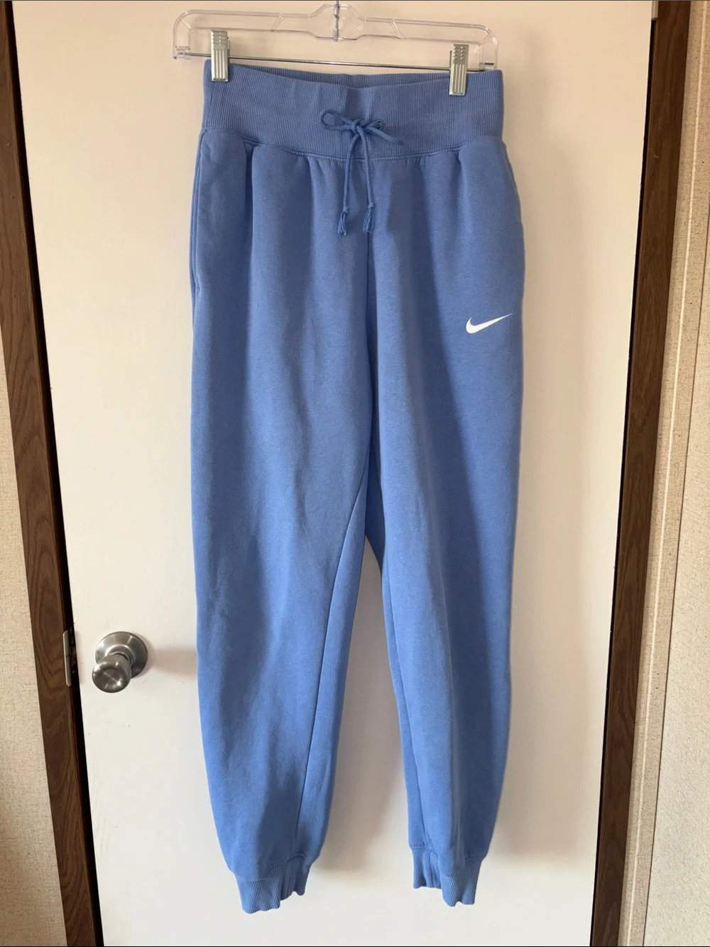 Nike Blue Fleece Jogger Sweatpants Embroidered Swoosh Athleisure Sporty Small
